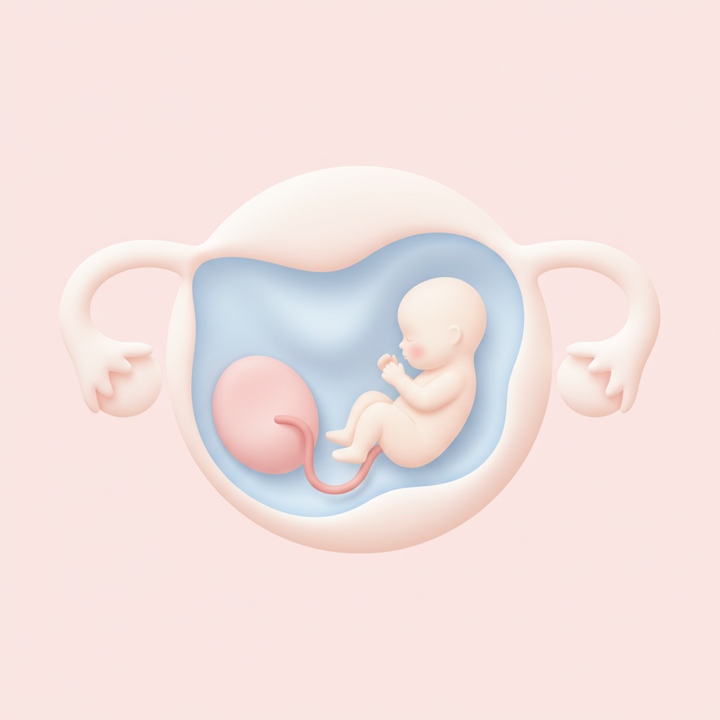 Pastellfarbene symbolische Illustration eines ungeborenen Babys in der Gebärmutter