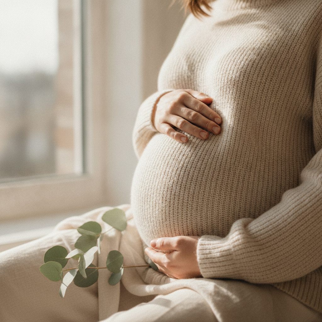 Symbolbild einer werdenden Mutter mit Händen auf dem Babybauch